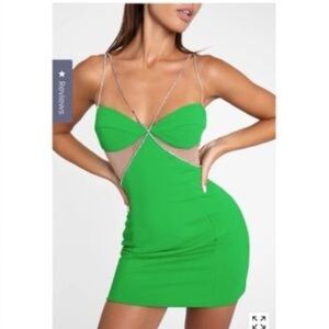 Green Diamanté strap cutout mini dress L